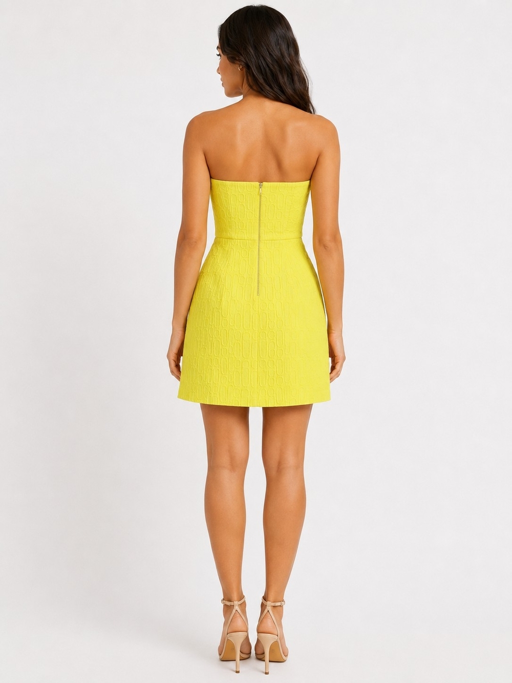 Womens Yellow Strapless Textured A-Line Summer Cockatil Mini Dress Size 4 - Picture 2 of 8